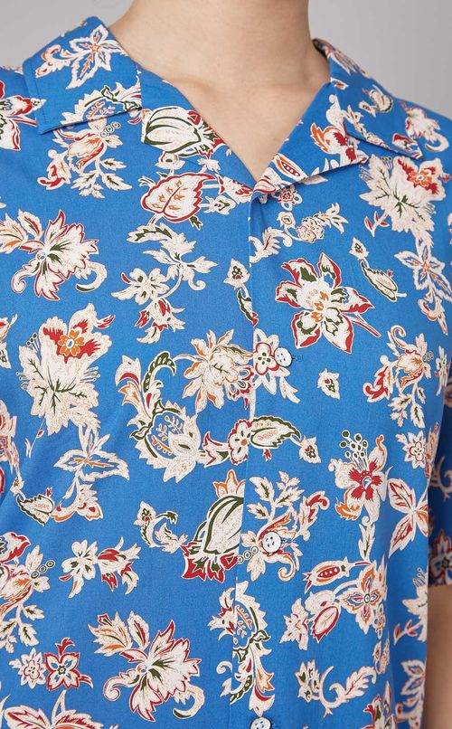 フラワープリントオープンカラーシャツ