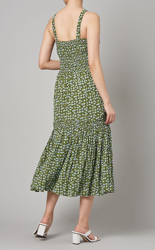 プリントギャザーフレアワンピース