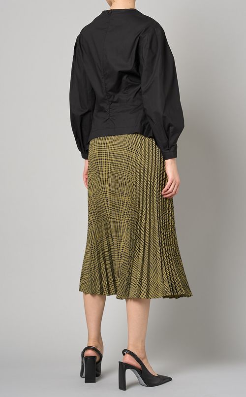 コットンポプリンVネックブラウス