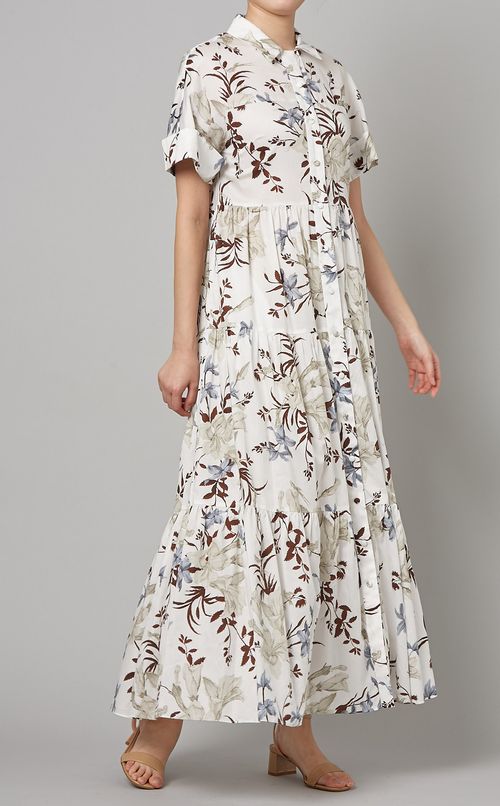 プリントティアードシャツワンピース