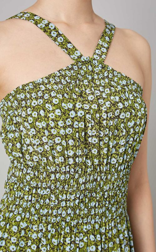 プリントギャザーフレアワンピース