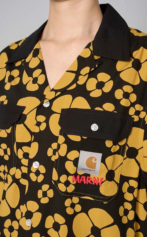 フラワープリントフロントポケットシャツ