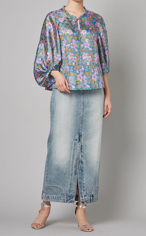 シャイニークレープギャザーブラウス