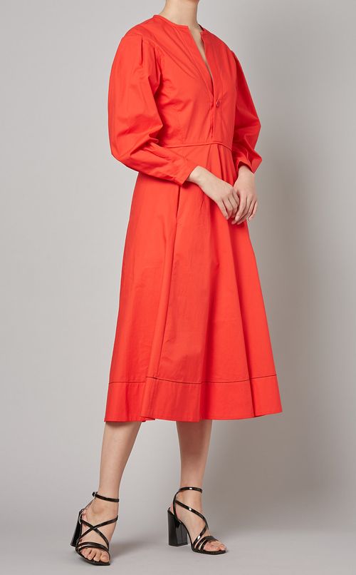 コットンポプリンVネックワンピース