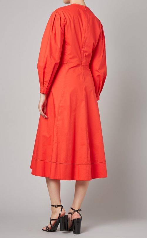 コットンポプリンVネックワンピース