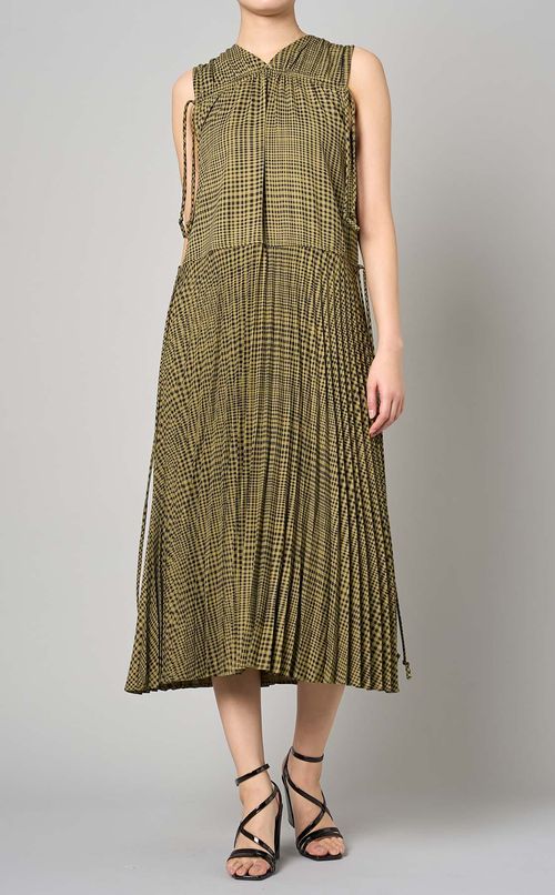 チェックプリーツノースリーブドレス