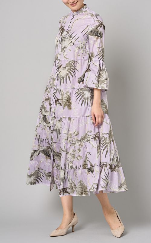 パームプリントコットンシャツワンピース