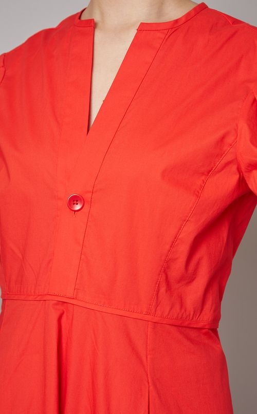 コットンポプリンVネックワンピース