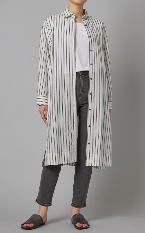 スリットストイライプシャツワンピース