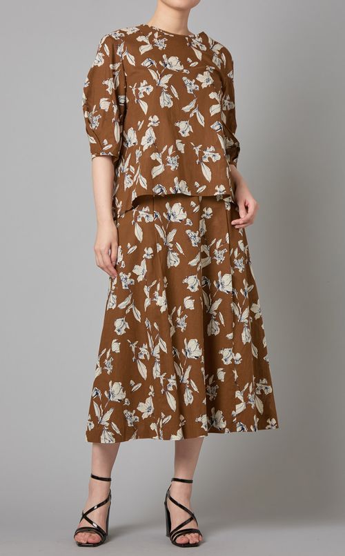 パフスリーブプリントブラウス