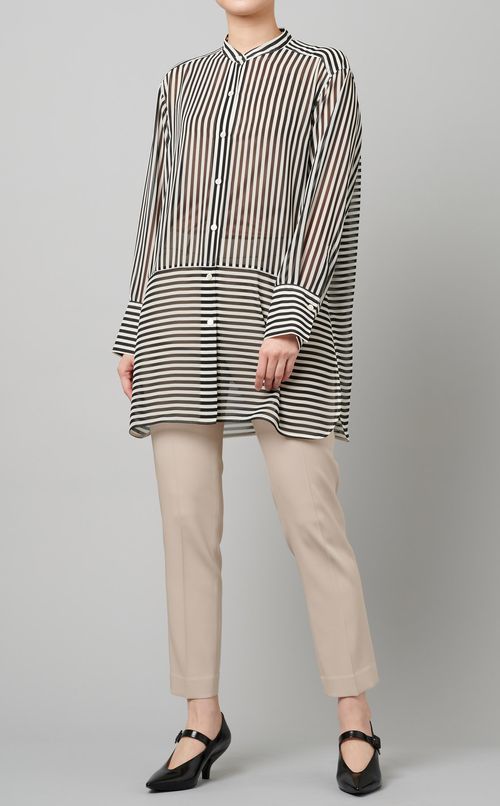 ストライプ切替ロングブラウス