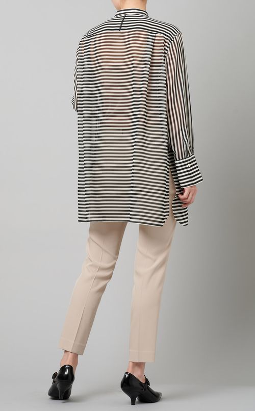 ストライプ切替ロングブラウス