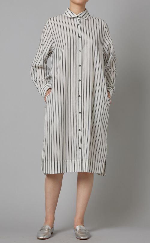 スリットストイライプシャツワンピース