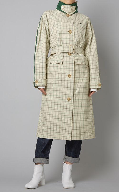 ベルト付チェックプリントロングコート