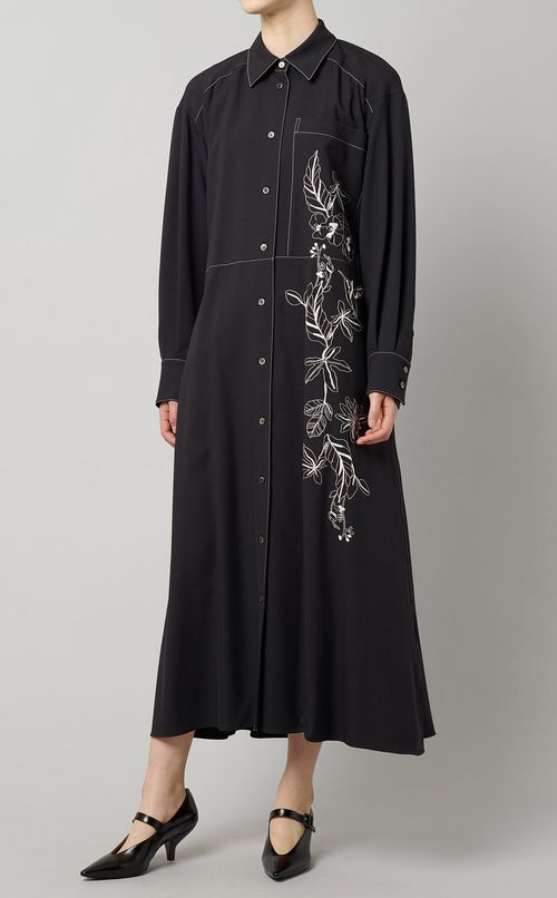 バックリボン刺繍シャツワンピース