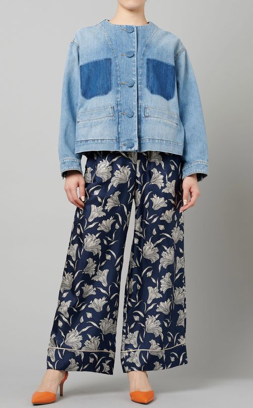 ノーカラーデニムジャケット