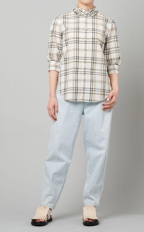 フリルカラーチェックブラウス