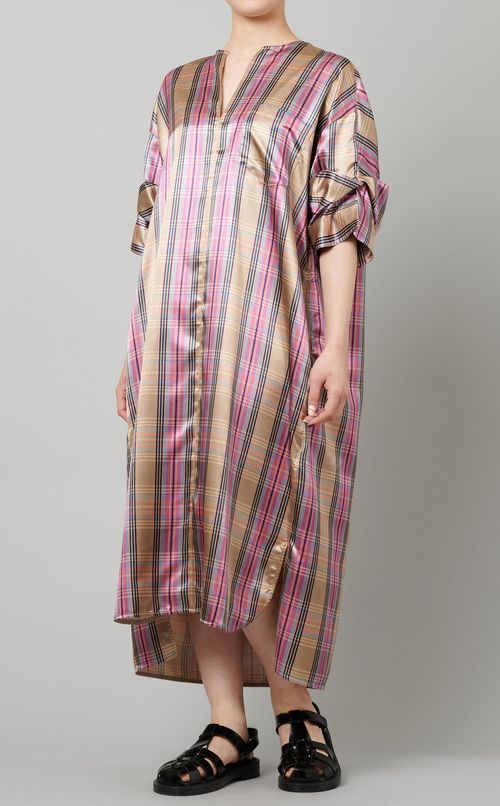 ツイストスリーブチェックワンピース