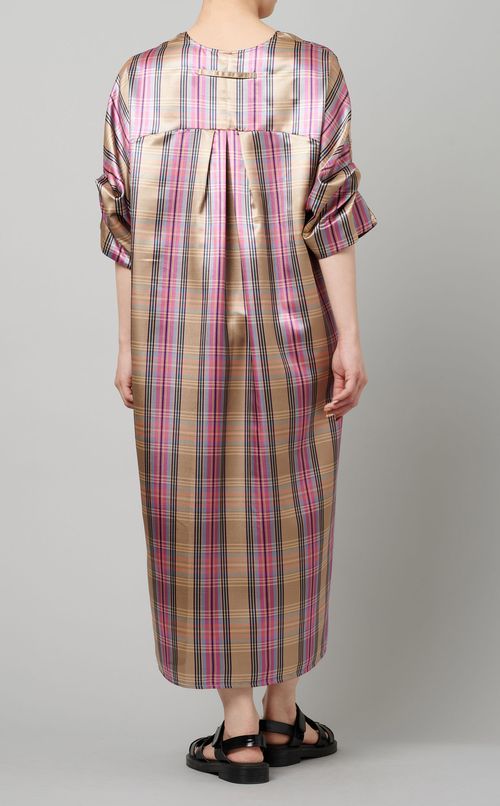 ツイストスリーブチェックワンピース