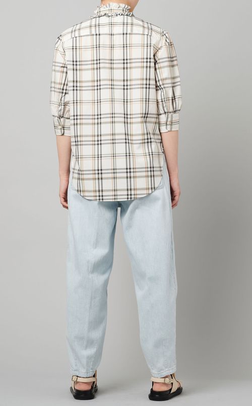 フリルカラーチェックブラウス