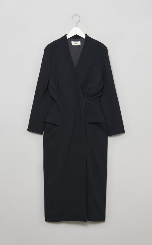 Vネックカシュクールロングワンピース