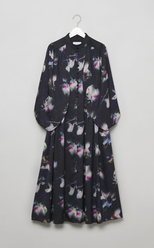 マーブルフラワープリントケープドレス