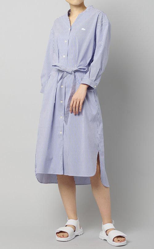 ベルト付ストライプシャツワンピース