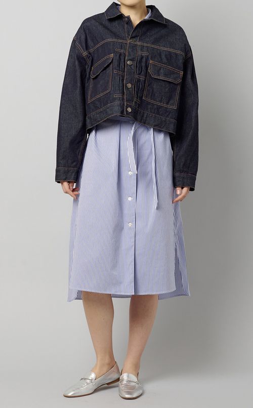 ベルト付ストライプシャツワンピース