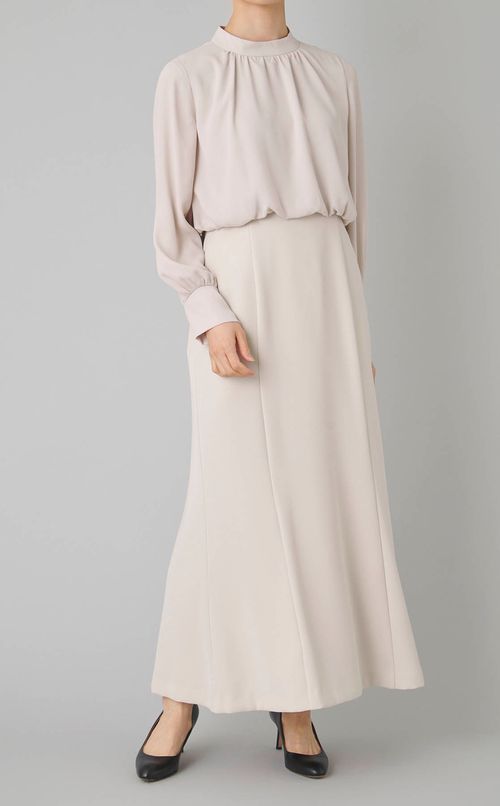 異素材コンビギャザーワンピース