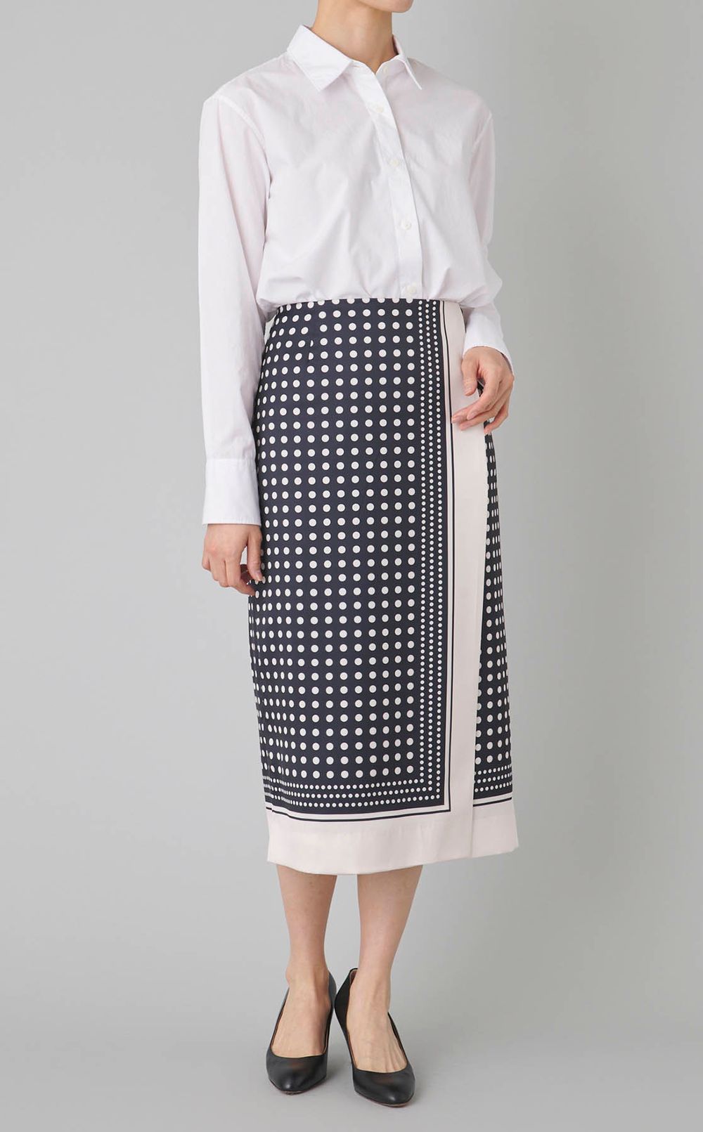 ドット柄ラップディテールスカート