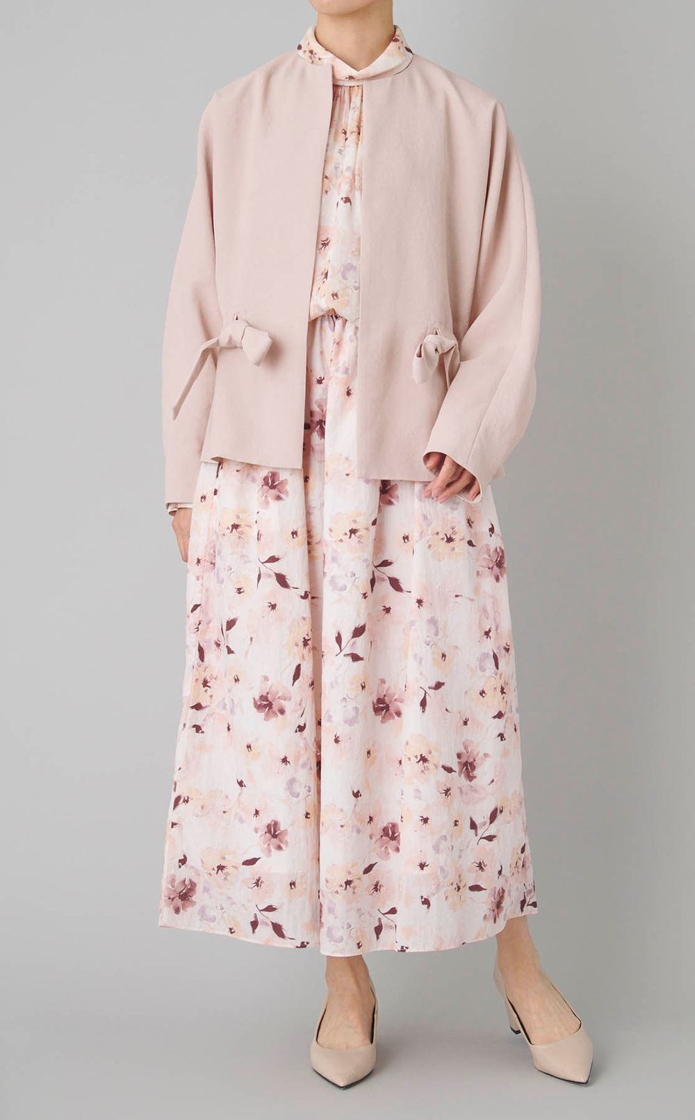 フラワープリントスタンドカラーシャツ