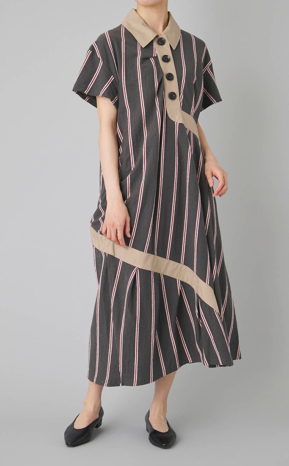 アシンメトリーストライプポロワンピース