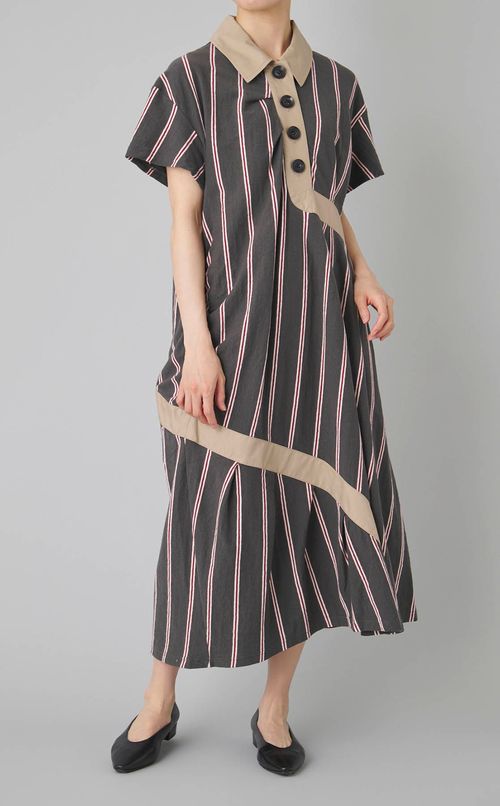 アシンメトリーストライプポロワンピース