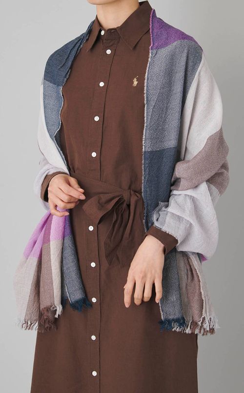 ウールチェック大判ストール