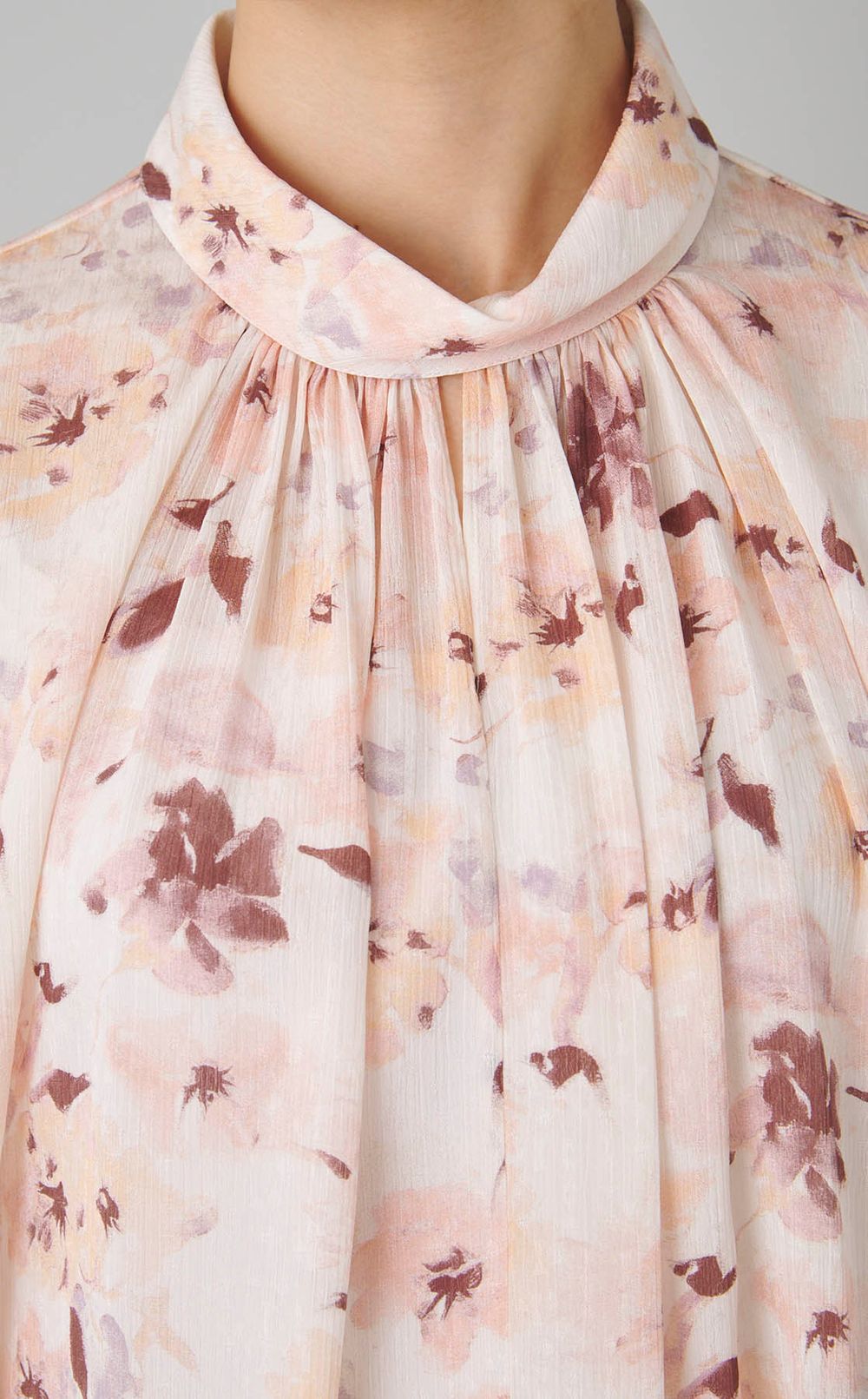 フラワープリントスタンドカラーシャツ