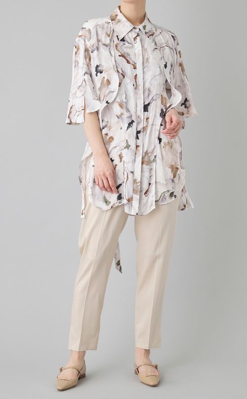 ボタニカルプリントチュニックシャツ