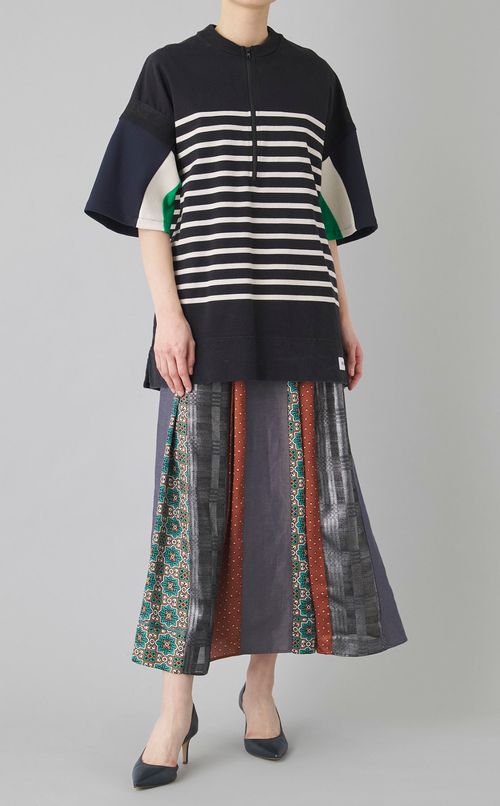 【reADdress】ボーダー切り替えハーフジップ