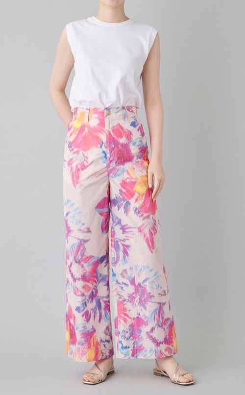 フラワープリントワイドストレートパンツ