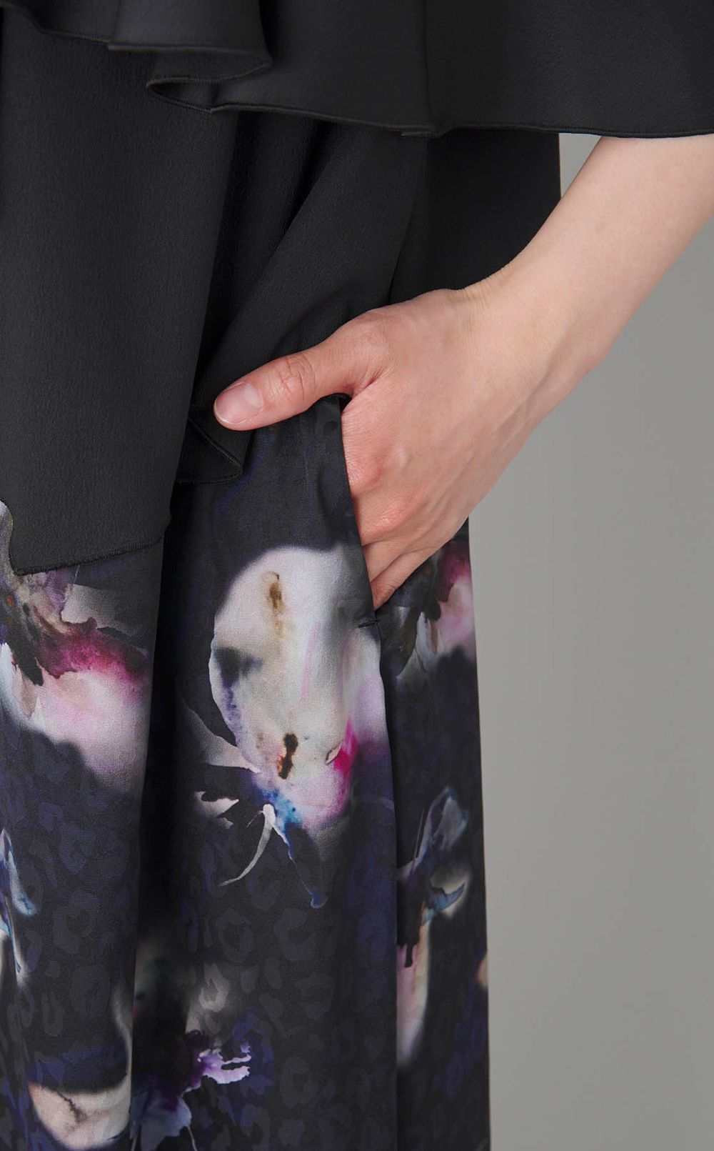 マーブルフラワープリントフレアドレス