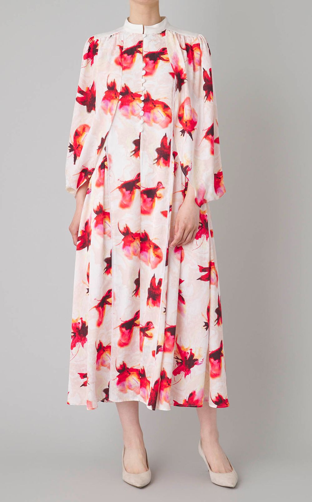 マーブルフラワープリントケープドレス