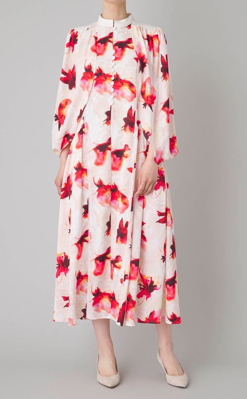 マーブルフラワープリントケープドレス