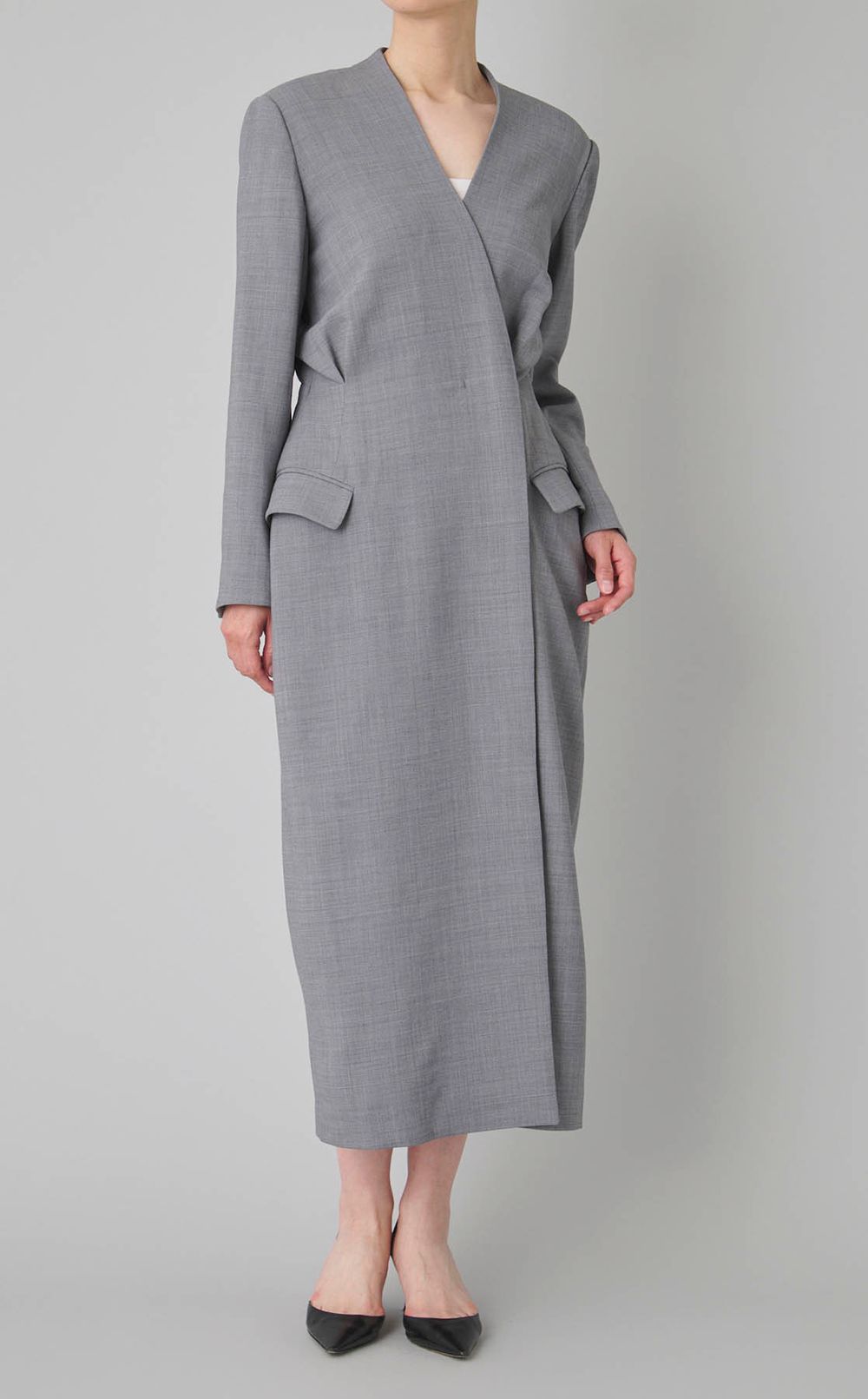 Vネックカシュクールロングワンピース