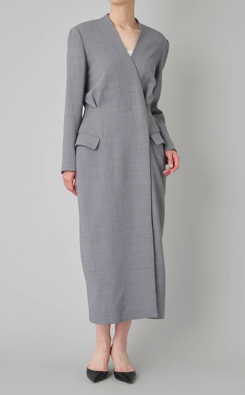 Vネックカシュクールロングワンピース