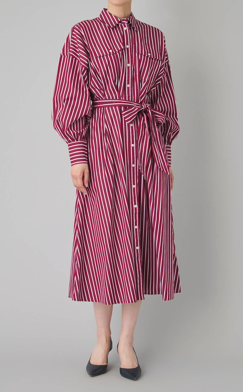 ストライプフレアシャツワンピース