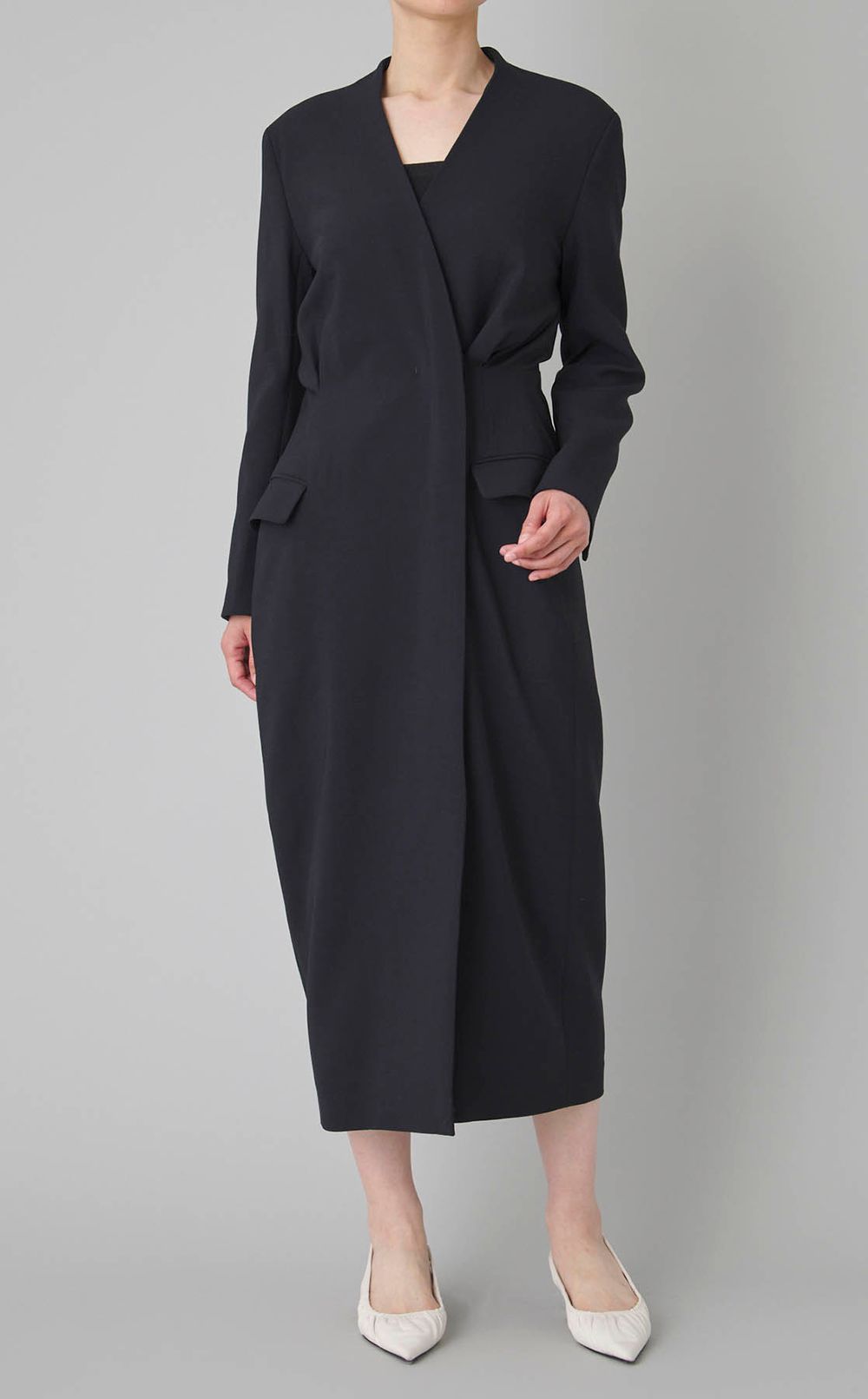 Vネックカシュクールロングワンピース