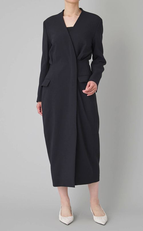 Vネックカシュクールロングワンピース