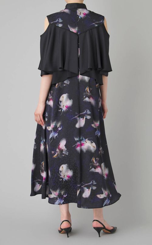 マーブルフラワープリントフレアドレス