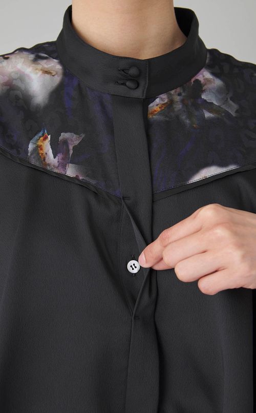 マーブルフラワープリントフレアドレス