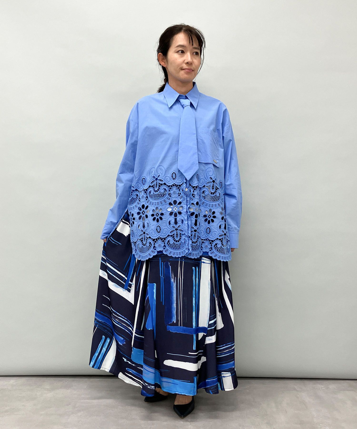 MAISON SPECIAL｜《手洗い可》ヘムエンブロイダリーネクタイシャツ