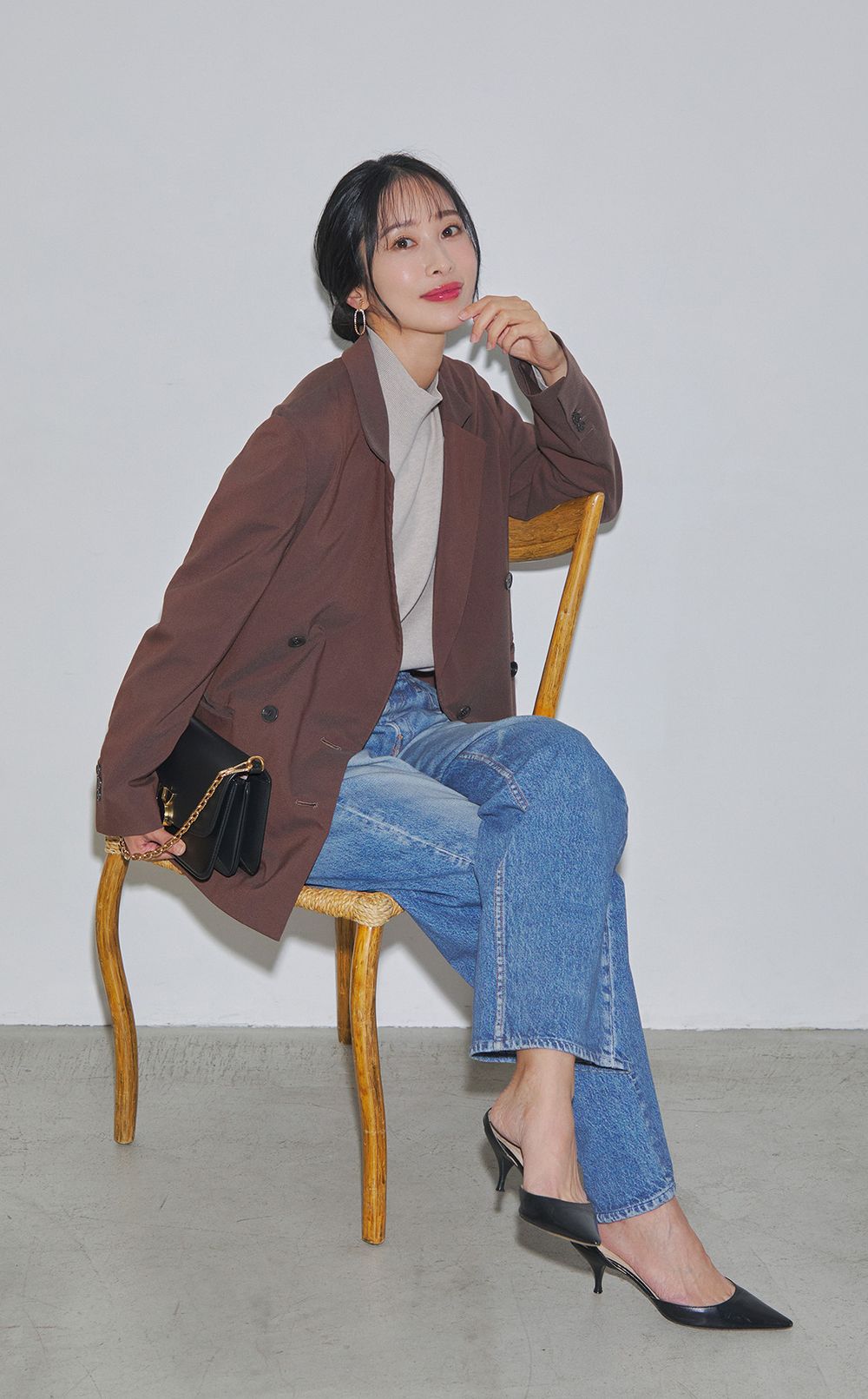 ウール混ビルドネックニットプルオーバー